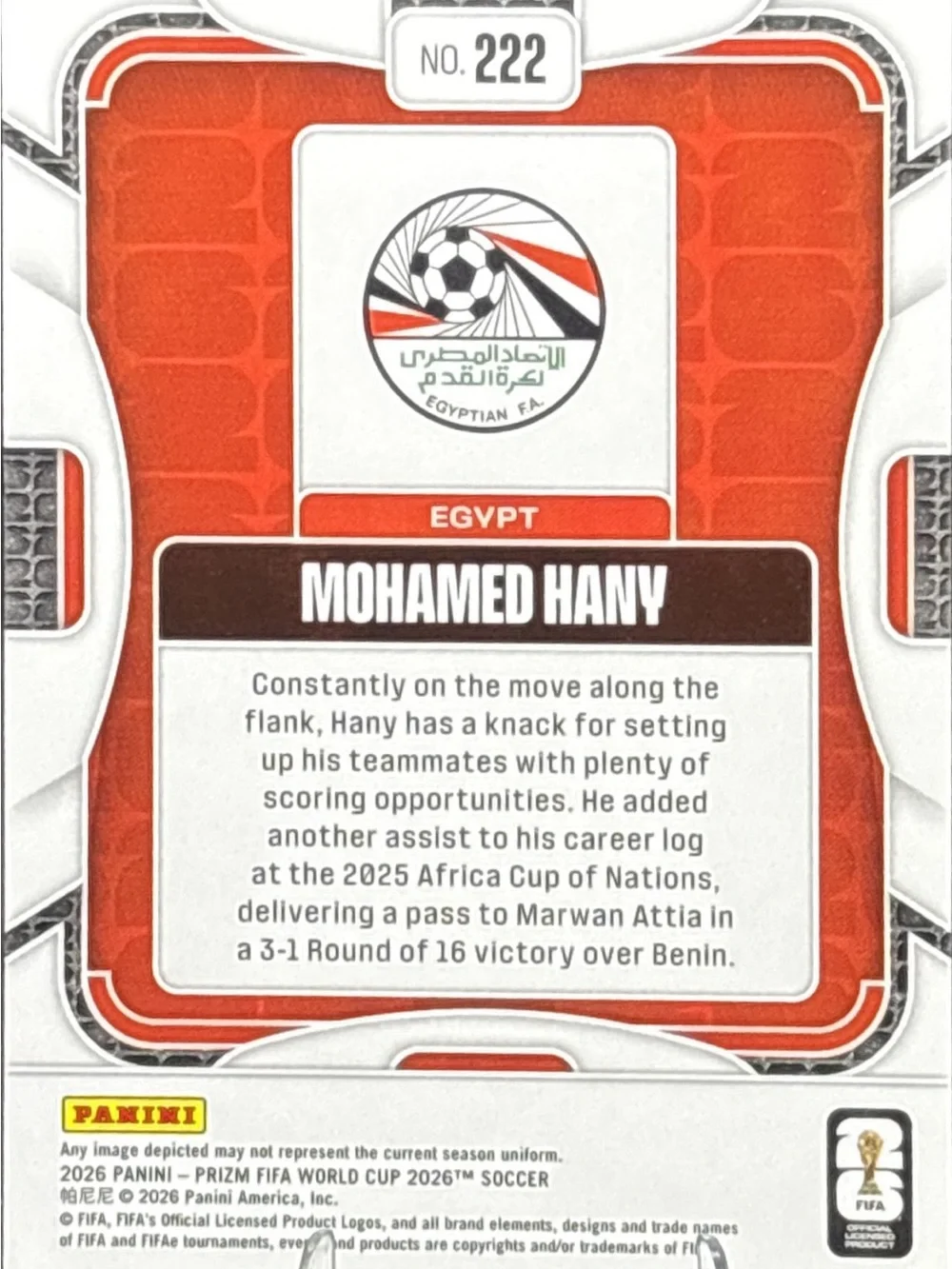 Panini Mohamed Hany Soccer Rookie Card